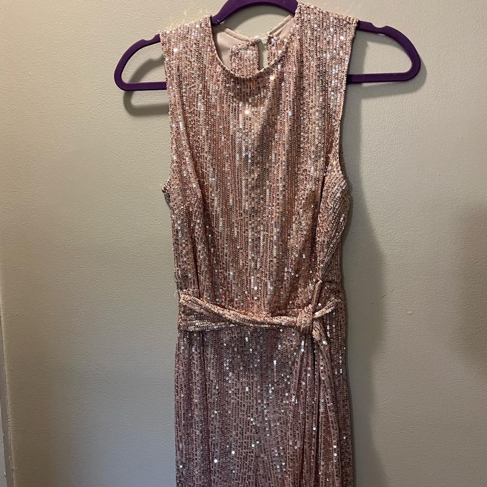 Ladies lined Jumpsuit Bronze color flare legs w/ tie sash - Picture 14 of 15